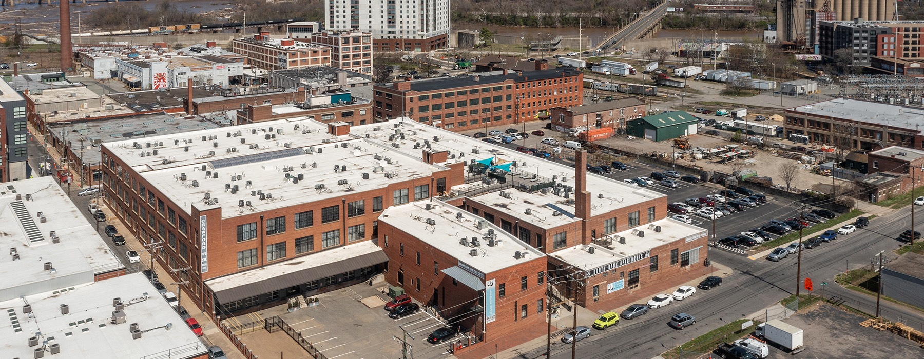 aerial view of building and city